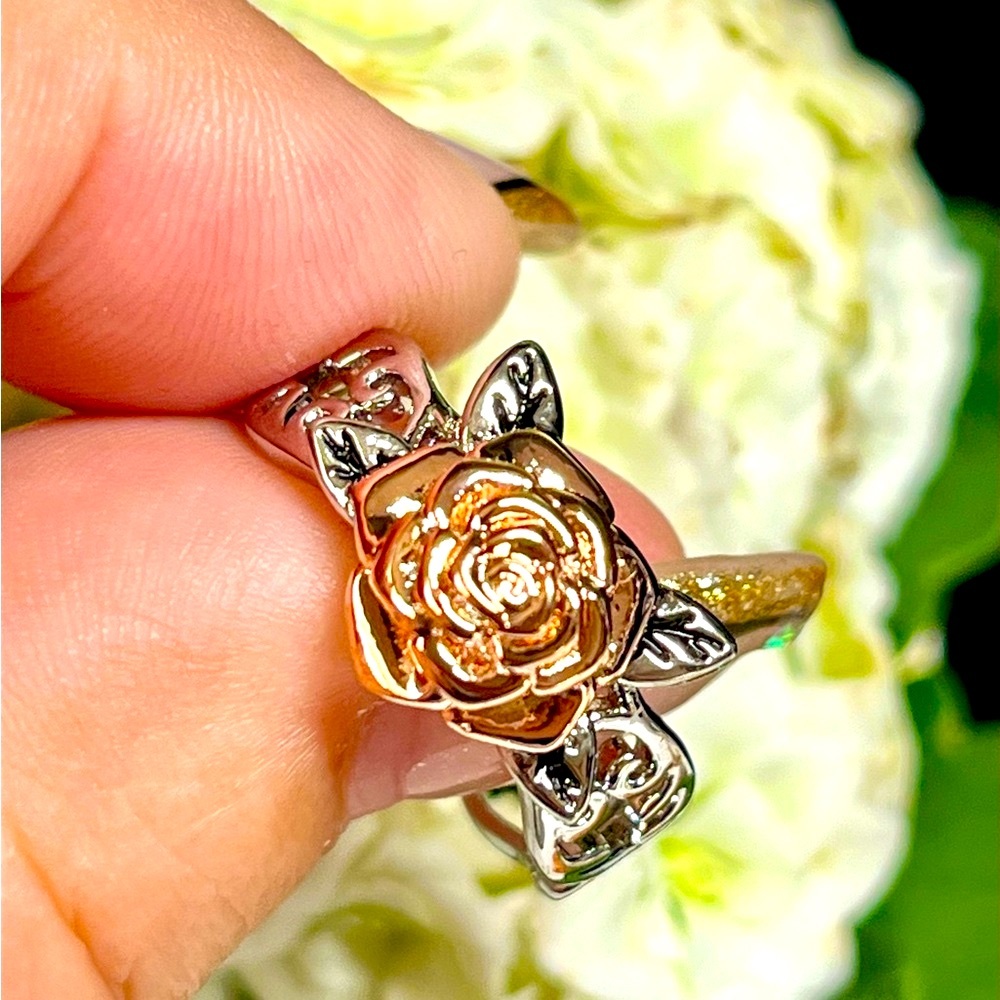 Rose Gold and Silver Floral Ring